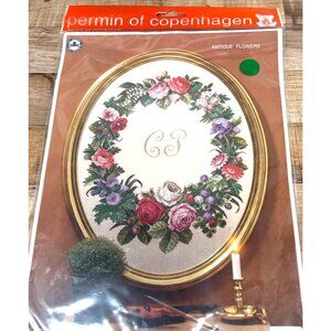 Permin Of Copenhagen Antique Flowers Cross Stitch Pattern 60 X 80 Cm Oval Design